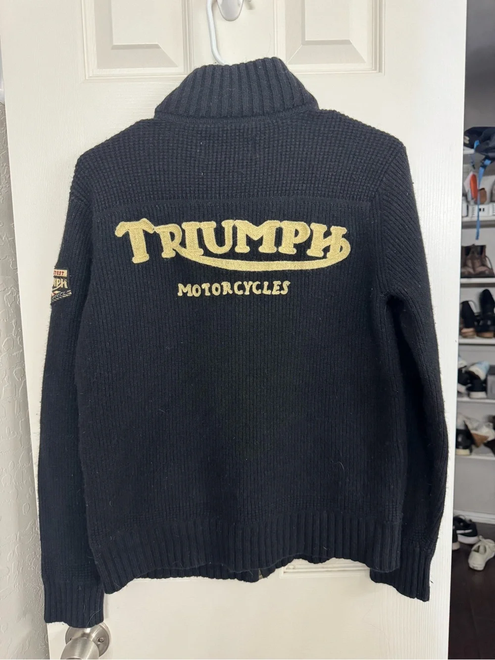 Lucky Triumph Motorcycles Black Wool Knit Sweater